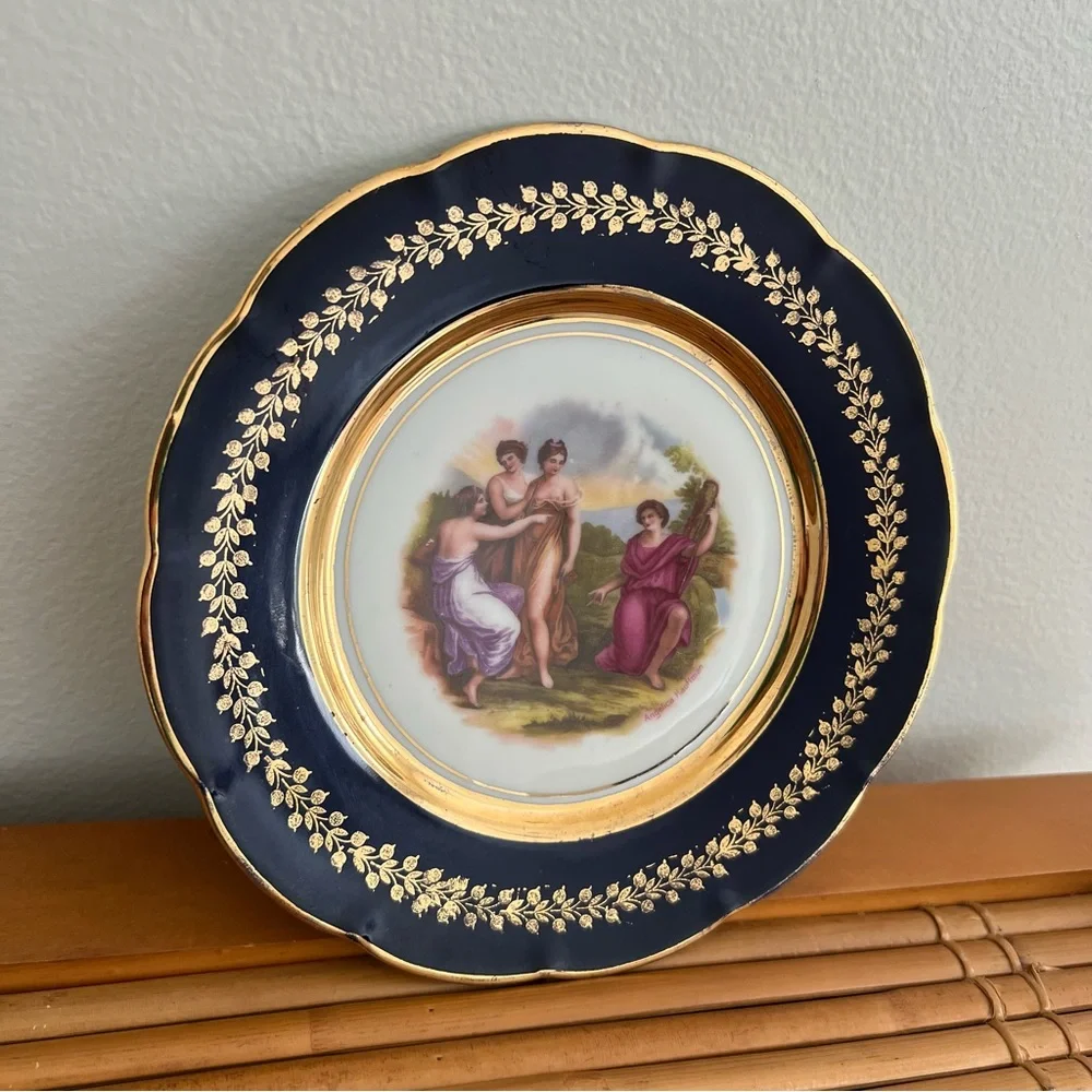 SOLD VINTAGE Cobalt Blue Gold Trim Collector Plate Art Angelica Kauffman - Picture 12 of 15